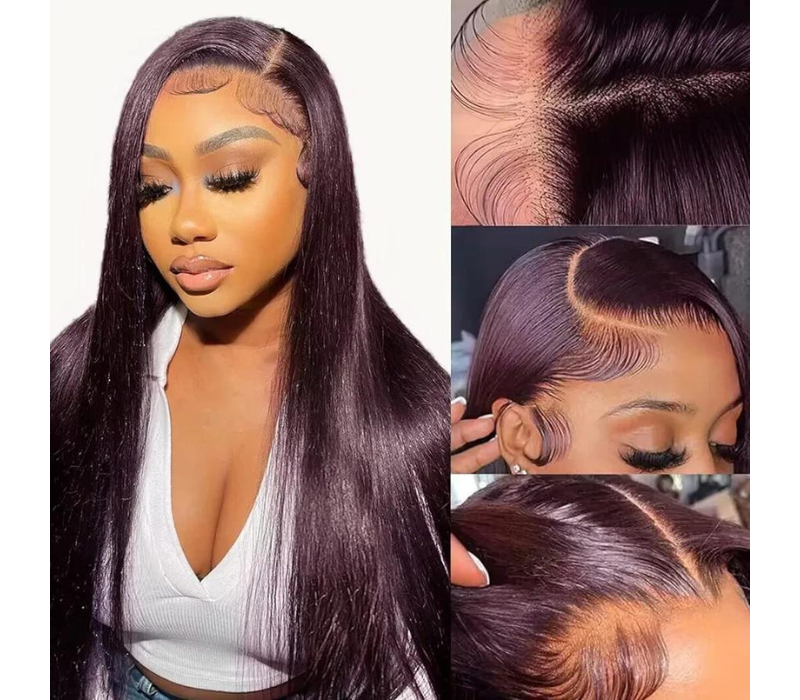 Purple straight hd lace frontal wig human hair 22Inch